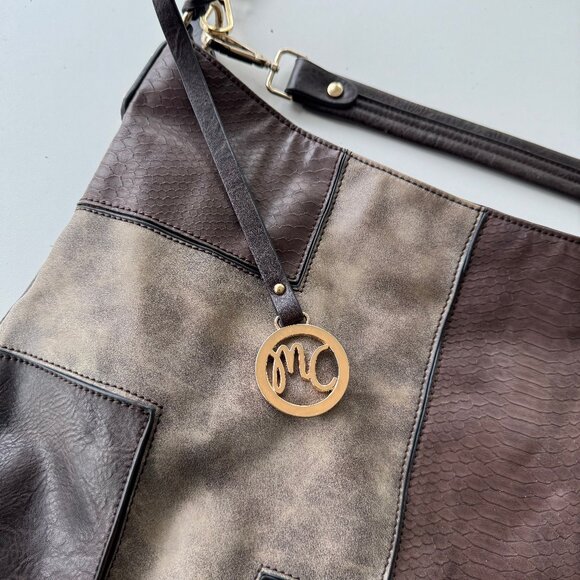 Cross body/large handbag in brown leather patchwork with removeable strap - Picture 11 of 11